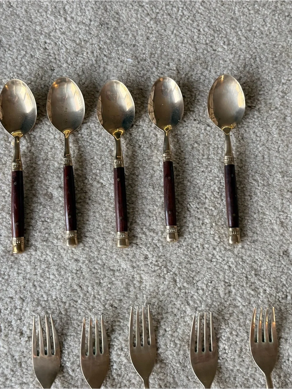 Set of Vintage Mid-Century Modern Thai Brass & Rosewood  Flatware